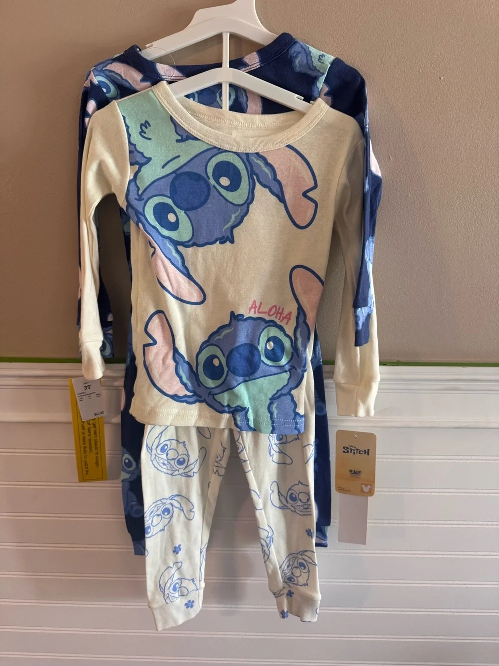 NWT Disney Stitch Aloha Cream & Navy Kids Pajama Set